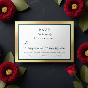 Choix de menu vert émeraude or faux classique RSVP