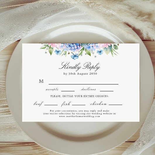 Choix de Nourriture Mariage Réponse Hydrangea Bleu