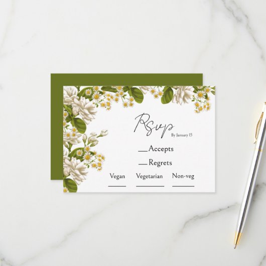 Choix de repas de mariage vert et beige & RSVP (Devant/Arrière en situation)