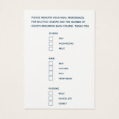 choix de repas mariage gris bleu art petites carte (Dos)
