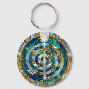Choku Rei Symbool in Mandala over marmer en goud Sleutelhanger