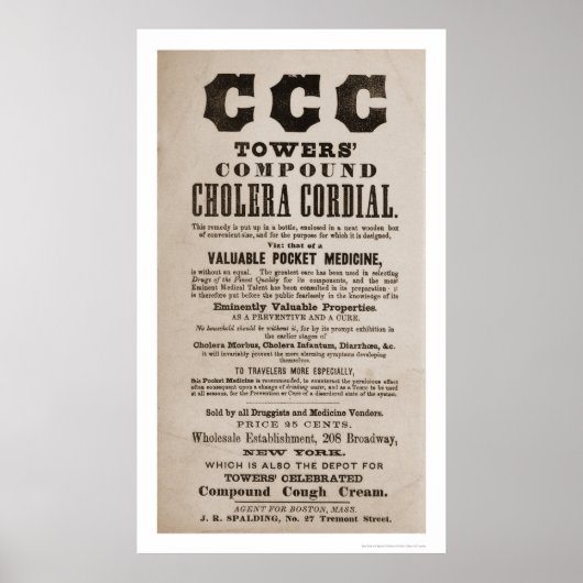 Cholera Medicine Broadside print 1870 (Voorkant)