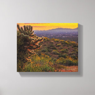 Cholla Cactus Desert Flowers Arizona Sunset 8 x 10 Canvas Afdruk
