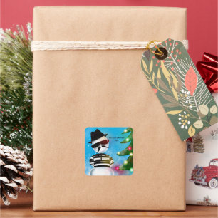 Cholo Sneeuwman Foo Kerstboom Licht Sneeuw Vierkante Sticker