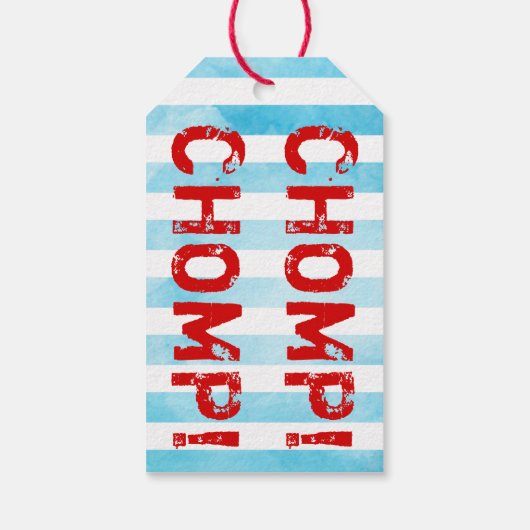 Chomp Chomp Shark Theme Birthday Boy striped Jaws Cadeaulabel (Achterkant)