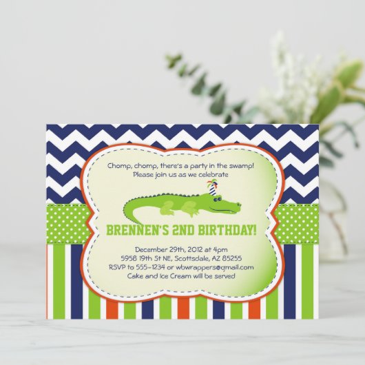 Chomp Chomp.  Uitnodigingen van met Alligator verb (Staand voorkant)