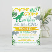 Chomp & Stomp! Dinosaur Boys 1st verjaardag Kaart (Staand voorkant)