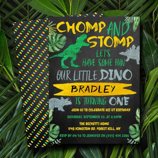 Chomp & Stomp! Dinosaur Boys 1st verjaardag Kaart