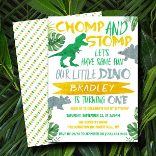 Chomp & Stomp! Dinosaur Boys 1st verjaardag Kaart