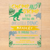 Chomp & Stomp! Dinosaur Boys 2e verjaardag Acryl Uitnodigingen (Voorkant)
