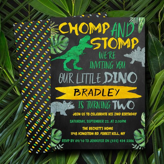 Chomp & Stomp! Dinosaur Boys 2e verjaardag Kaart