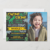 Chomp & Stomp! Dinosaur Boys 3rd Birthday Foto Kaart (Voorkant)