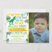 Chomp & Stomp! Dinosaur Boys 4e verjaardag Foto Kaart (Voorkant)