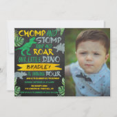 Chomp & Stomp! Dinosaur Boys 4e verjaardag Foto Kaart (Voorkant)