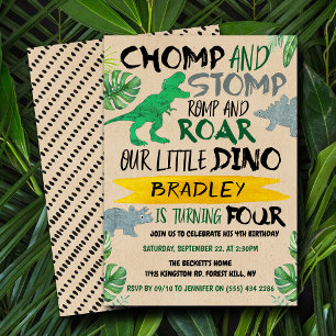 Chomp & Stomp! Dinosaur Boys 4th Birthday Kaart