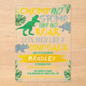 Chomp & Stomp! Dinosaur koopt elke dag Acryl Uitnodigingen (Voorkant)