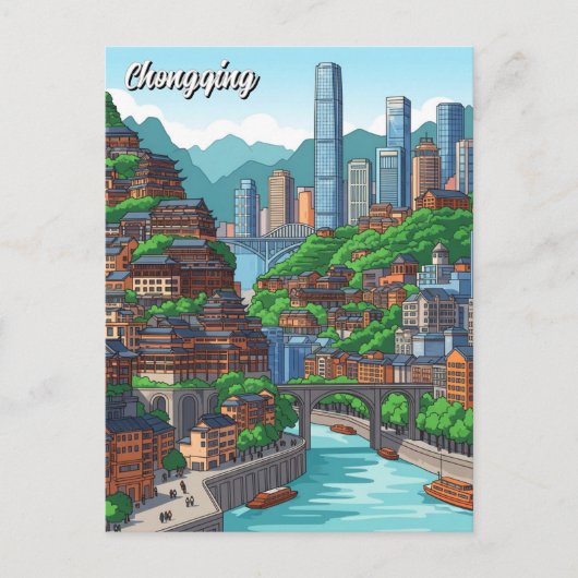 Chongqing Sichuan China Briefkaart (Voorkant)
