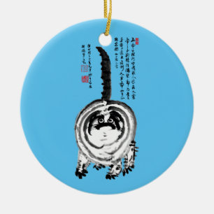 Chonky Gestreepte Japanse Tabby Cat Keramisch Ornament