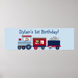 Choo Choo Animal Train Birthday Banner Sign Poster