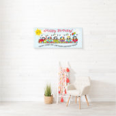 Choo. Choo. Het is de Panda Birthday Train Spandoek (Insitu)