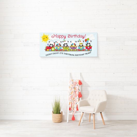 Choo. Choo. Het is de Panda Birthday Train Spandoek (Insitu)