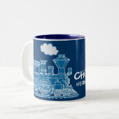 "Choo Choo hier komt de trein" blauw mok (Voorkant links)