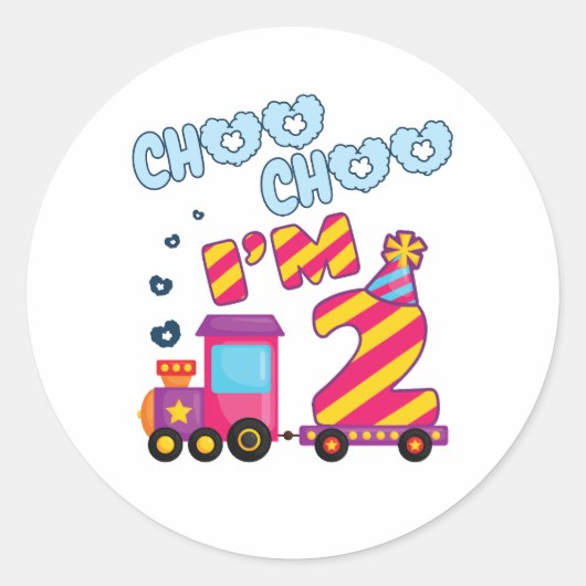 Choo Choo Ik ben 2 2e Verjaardagstrein Ronde Sticker (Voorkant)