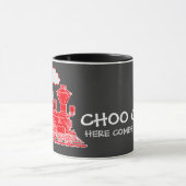 "Choo Choo komt hier de trein" rode/zwarte mok (Midden)