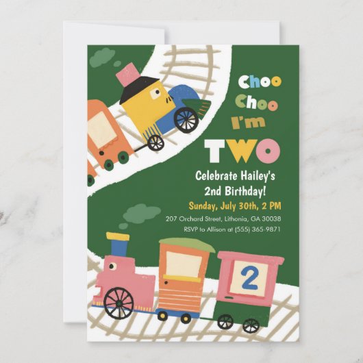 Choo Choo Train 2e anniversaire Invitations (Devant)