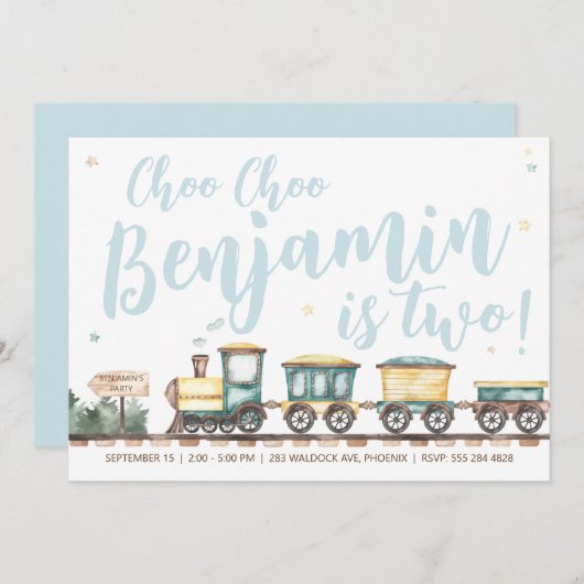 Choo Choo Train Anniversaire Fête Invitation (Devant / Derrière)