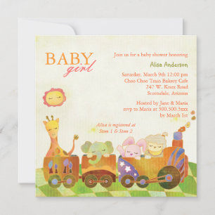 Choo Choo Train Baby Girl Baby shower Kaart
