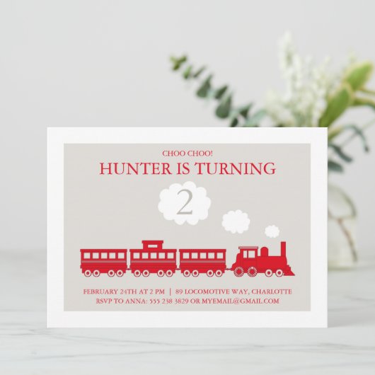 Choo Choo Train Birthday Party Invitation Kaart (Staand voorkant)
