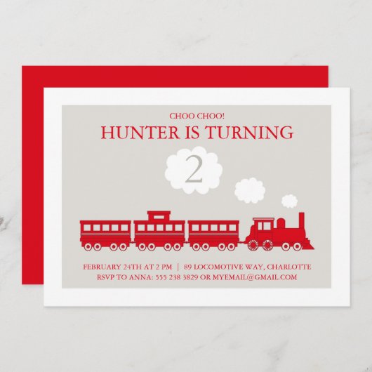 Choo Choo Train Birthday Party Invitation Kaart (Voorkant / Achterkant)