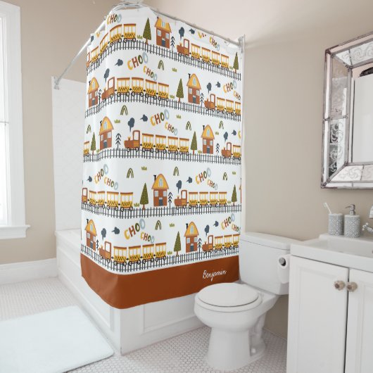 Choo Choo Train Pattern Little Kind Name Bathroom Douchegordijn (In situ)