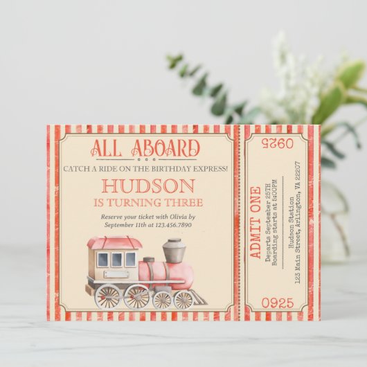 Choo Choo Train Verjaardag Uitnodigen - Train Part Kaart (Staand voorkant)