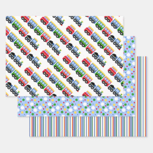 Choo Choo Trains, Stripes en Polkadots Inpakpapier Vel