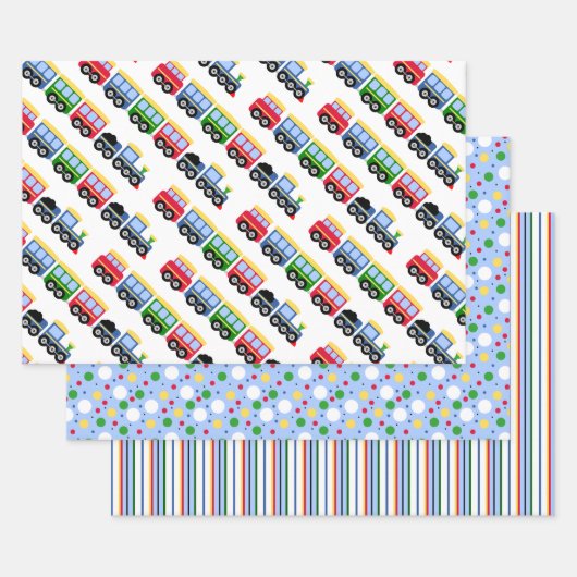Choo Choo Trains, Stripes en Polkadots Inpakpapier Vel (Set)