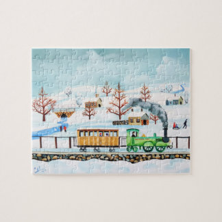 Choo choo treert volkskunst winterscène legpuzzel
