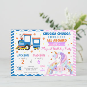 Choo Choo Trein & Eenhoorn Gezamenlijke Verjaardag Kaart