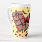 Choolaat en kersen, geel latte mok (Linkerhoek)