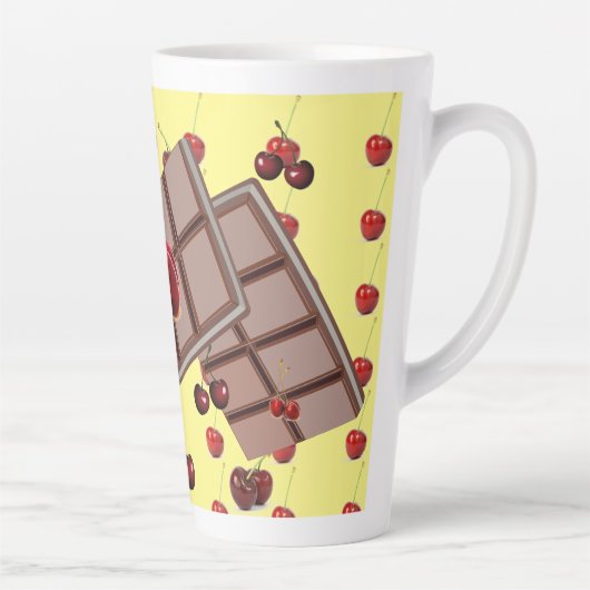 Choolaat en kersen, geel latte mok (Rechts)