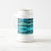 Chope À Bière Agate Turquoise Blue Gold Parties scintillant Marb (Devant gauche)