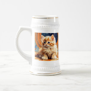 Chope À Bière Alphonse Mucha Art Nouveau Chat orange