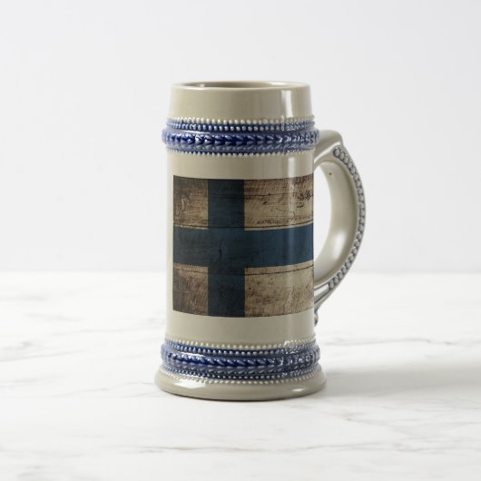 Chope À Bière Ancien drapeau finlandais en bois (Devant droit)