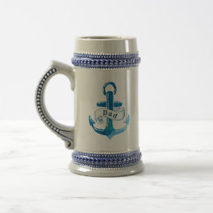 Chope À Bière Ancre bleu marine avec papa et Monogram