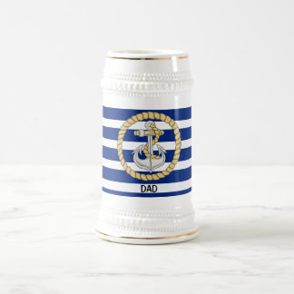 Chope À Bière Ancre rayée bleue marine personnalisée 3 Stein