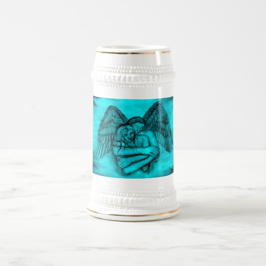 Chope À Bière Angel Eros en amour, design noir et vert (Centre)