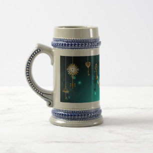Chope À Bière Antiques Clés Squelette sur Fond Vert