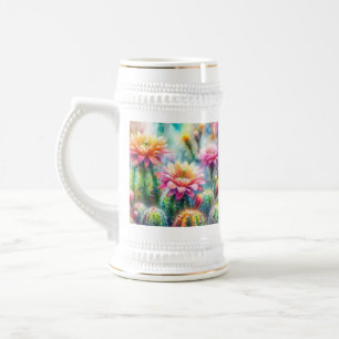 Chope À Bière Aquarelle Flower Cactus Succulents