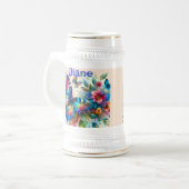 Chope À Bière Aquarelle Papillon Floral Garden Personnalisé (Devant gauche)